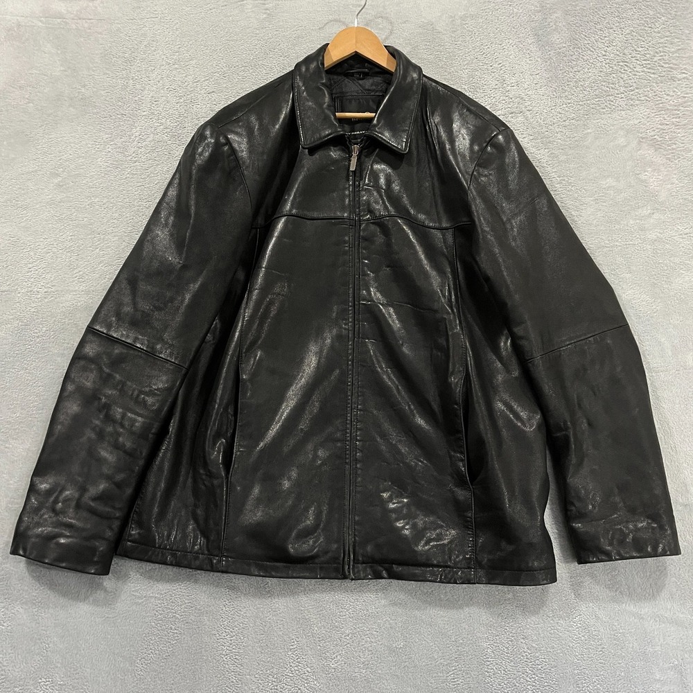 Vintage Reilly Olmes Jacket Mens XLT Black Leather‎ Full-Zip Bomber Biker